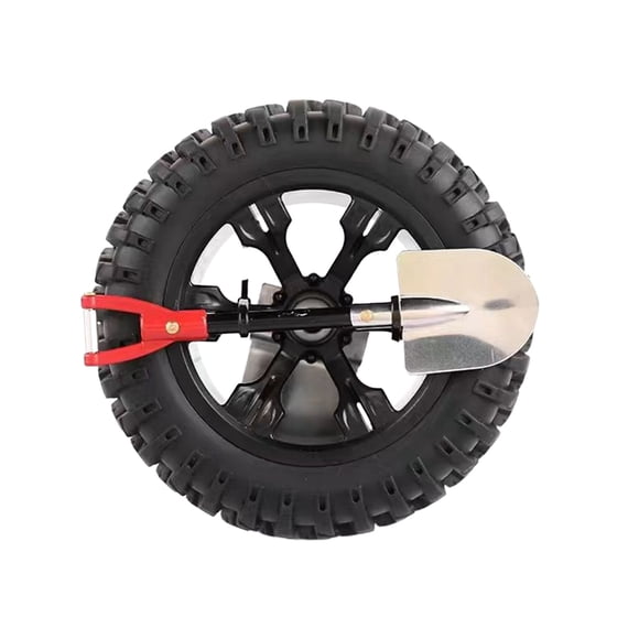 Spare Tire Mount for Car with Miniature Tire Ornament Shovel and Steel Spring Base Pole 14.5 in Total Length