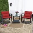 thumbnail image 3 of Costway 3PCS Patio Rattan Furniture Set Rocking Chairs Cushioned Sofa Burgundy, 3 of 10