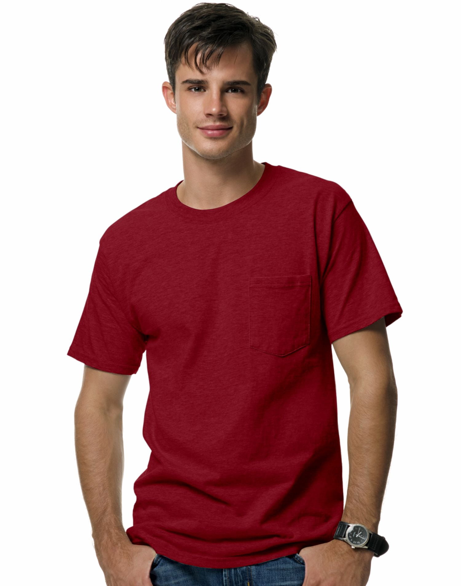 Hanes Beefy-T T-Shirt à Poche pour Hommes, TG, Cardinal