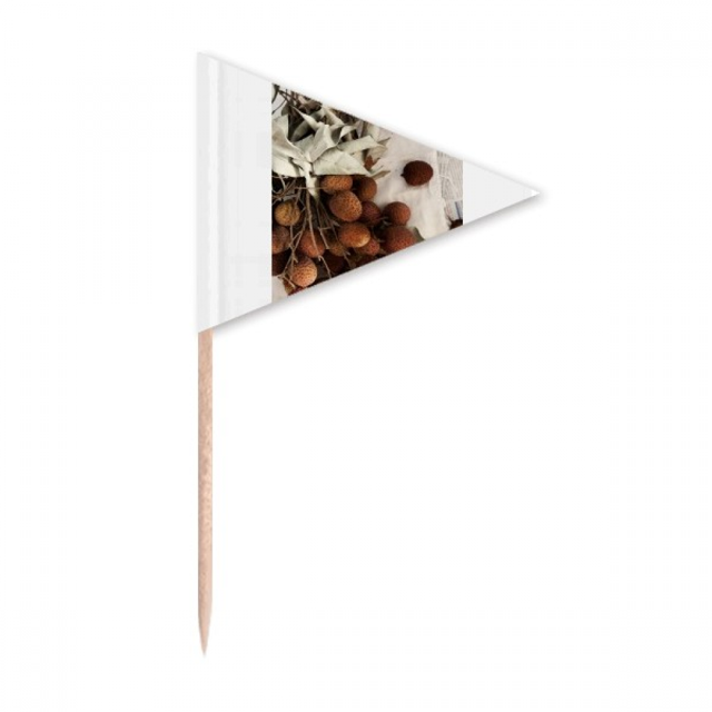 Cure-dents Triangle pour Cupcakes avec Image de Litchi aux Fruits Tropicaux Frais Drapeau