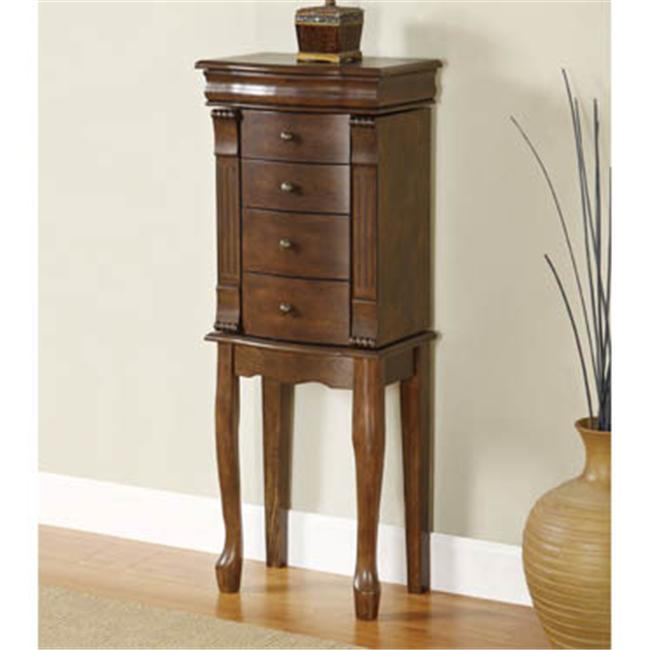 Powell Louis Philippe Jewelry Armoire with Round Drawer Pulls and Plush Black Lining, Walnut