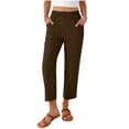 thumbnail image 3 of Sentmoon Wide Leg Linen Pants for Women Solid Color High Elastic Waist Summer Clothes Plus Size Loose Fit Delightful Summer Pants with Pocket Beach Essentials for Working Out and Gym, 3 of 9