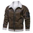 thumbnail image 2 of EGNMCR Vestes pour Hommes Manteau d'Hiver Vintage pour Homme à Col Rabattu Uni en Similicuir Haut, 2 of 8