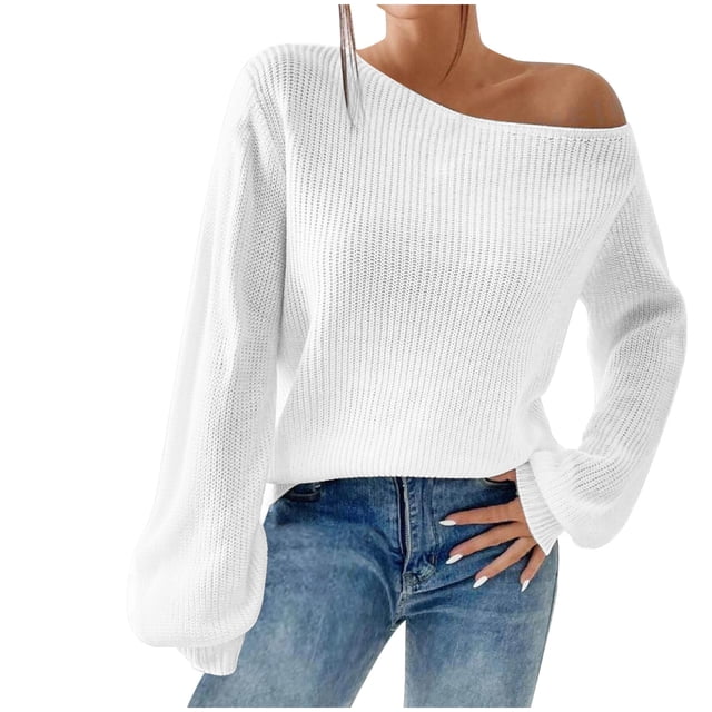 cfhntfmh Womens Cold Shoulder Sweaters 2024 Fall Fahion Outfits Long Sleeve Soft Knit Pullover Winter Outfits