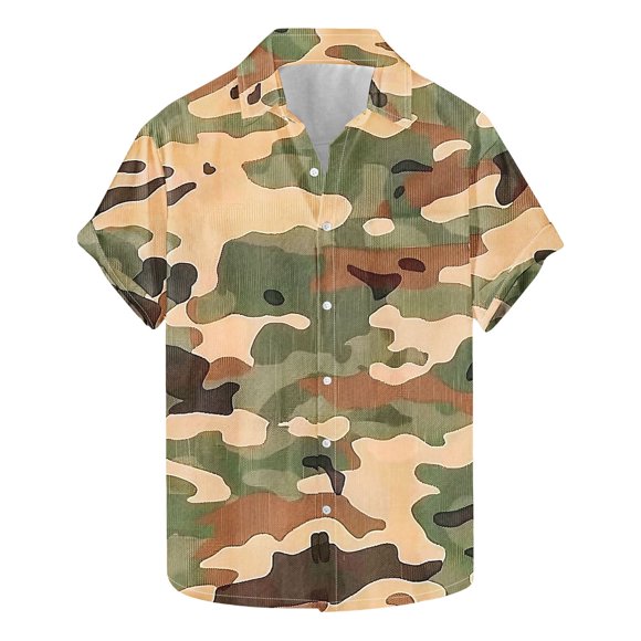 Mens Hawaiian Shirts Short Sleeve Xl Plus Size Button Down Shirt Camo Print T-Shirt Casual Athletic Tees Outdoor Activewear Tops Lightweight Summer Beach Vacation Knitted Blouses Clearance Sale