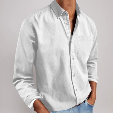 Clearance Horkkom Long Sleeve Shirts for Men with Pocket Casual Shirts Plus Size Solid Color Button Up Shirts, Gifts for Men