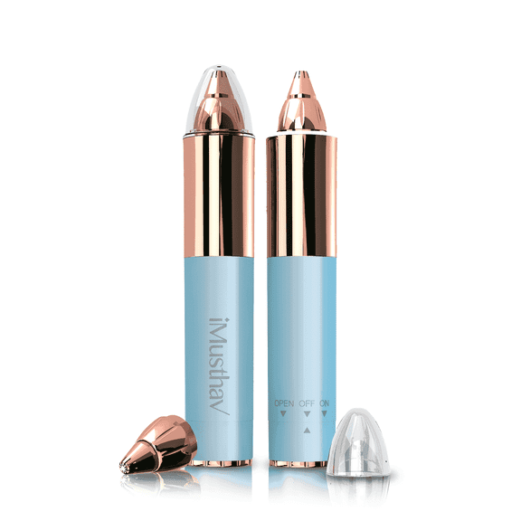 iMusthav Épilateur et Tondeuse Portatif pour Sourcils : Rasoir Électrique Indolore pour Sourcils, Poils du Nez et des Oreilles. Plaqué Or 18K avec Lumière DEL à 360°