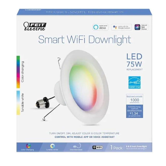 Feit Smart WiFi Integrated LED 5-in or 6-in 75-Watt Equivalent White Round Dimmable Recessed Downlight