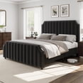 thumbnail image 1 of Queen Size Platform Bed Frame with 50.2in Headboard, Velvet Upholstered Bed Frame King with Vertical Channel Tufted Headboard & Footboard, Nailhead Trim, No Box Spring Needed, 1 of 9