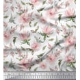 thumbnail image 1 of Soimoi White Heavy Satin Fabric Flower & Leaves Watercolor Fabric Prints By Yard 54 Inch Wide, 1 of 3
