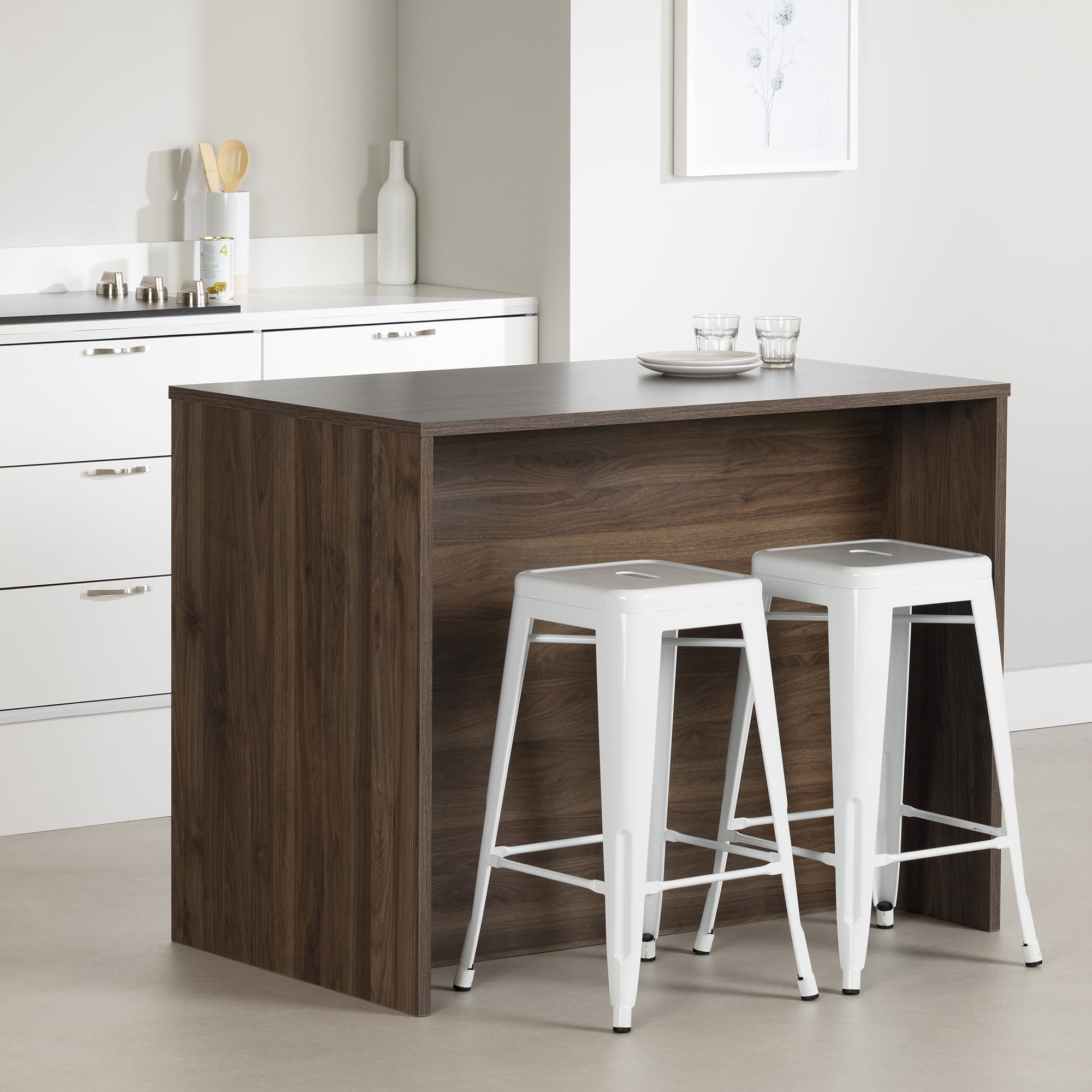 Îlot de cuisine avec rangement, fini Noyer naturel et Blanc, collection Myro de Meubles South Shore