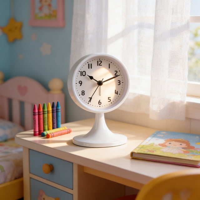 Minimal Round Table Clock with Pedestal Base – Silent Quartz Analog Desk Clock for Bedroom Living Room Office Home Decor