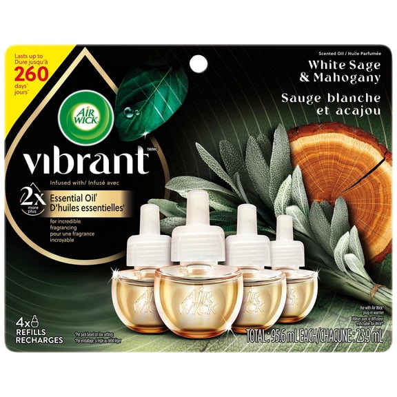 Air Wick Plug in Scented Oil Refill, White Sage & Mahogany, 95.6mL, 4 Refills