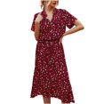 thumbnail image 2 of Pisexur Robe à Manches Courtes à Col en V pour Femme, Mode d'Été Décontractée, Imprimé à Pois, Robe à Manches Courtes à Cordon, Robe pour Femme en Liquidation, 2 of 8