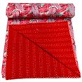 thumbnail image 4 of ColorFull House Indian Cotton Kantha Quilt, Red and Turquoise Leaf Pattern Design Kantha Gudri,Bedspread,Bedsheet,Throw Blanket Size( Double 90" x 108"), 4 of 5