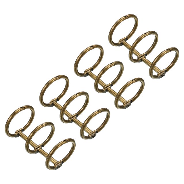 Unique Bargains 0.79' Dia. 3 Circle Detachable Metal Binder Rings Loose Leaf Rings, Bronze 4 Pack