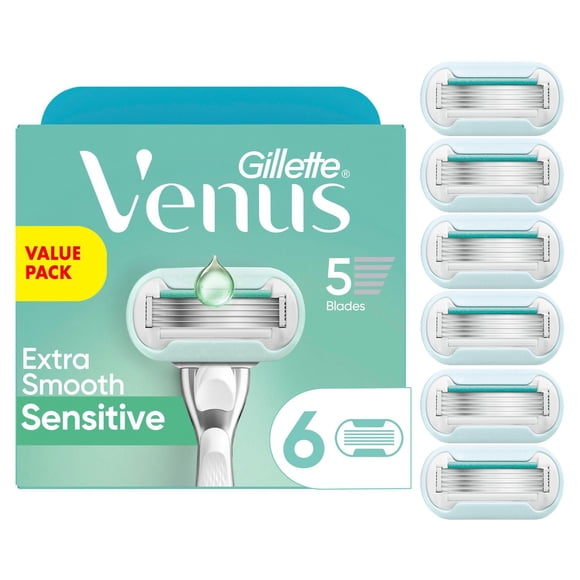 Gillette Venus Extra Smooth Sensitive Women’s Razor Blades for Sensitive Skin, 5-Bladed Razor Refills 6ct