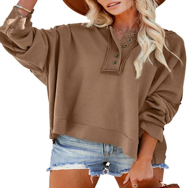 Ladies‘ Fall Solid Color Long Sleeve Button Down Casual Hoodie