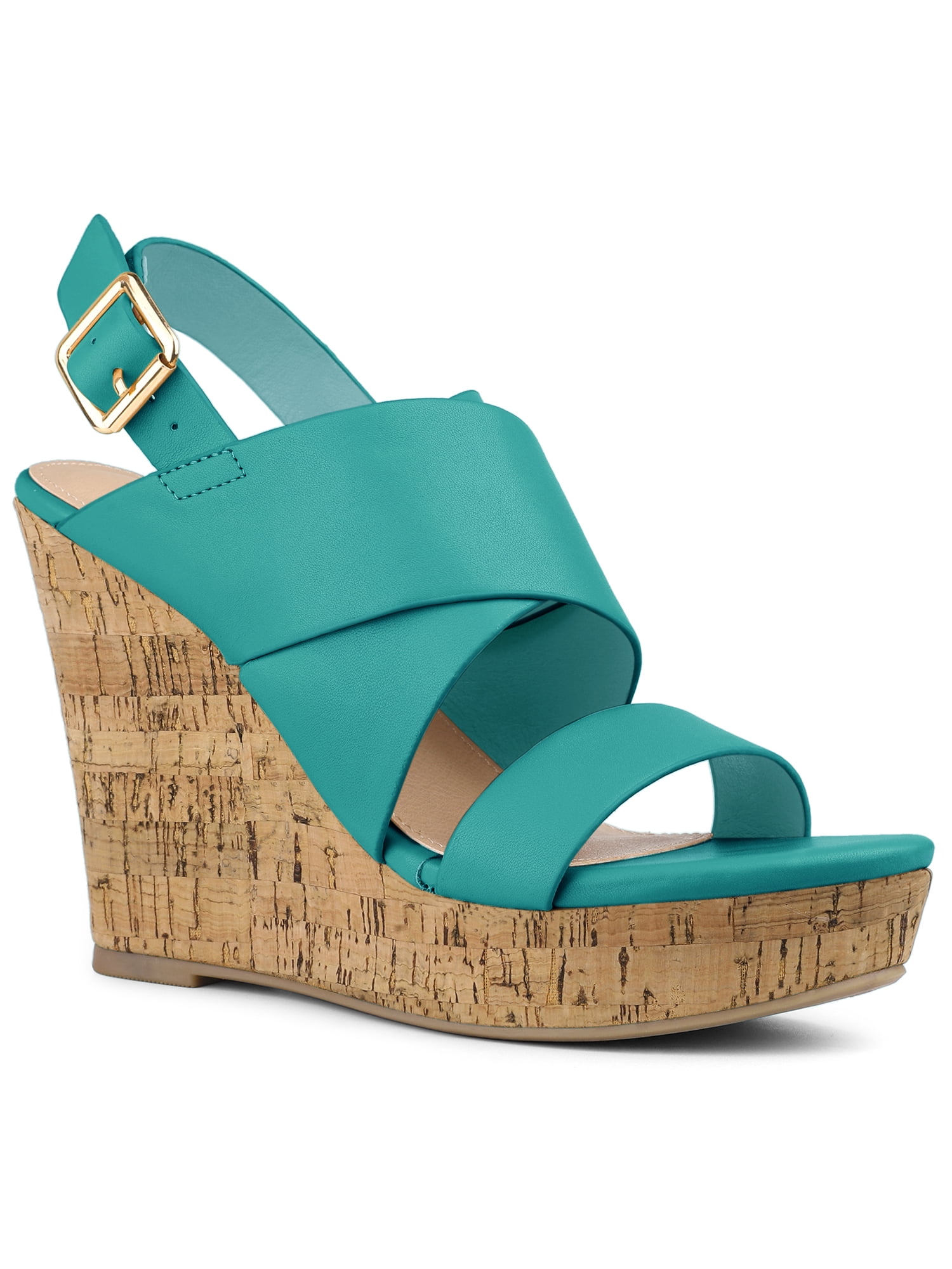 BLISSFUL STEP Sandales à Talons Compensés pour Femmes à Plateforme avec Bride à la Cheville Sandales Vert Lac 9
