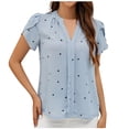 thumbnail image 1 of Timegard Summer Tops for Women Petal Short Sleeve V-Neck Ruched Flowy Beach Wear Casual Loose Shirts Tops, 1 of 4