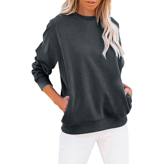 Pxiakgy Tenues d'Automne pour Femmes 2024 Chandail à Col Rond Uni pour Femmes Manches Longues Chandail Décontracté Mignon Léger Ample Hauts Taille : P-2TG