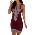 thumbnail image 1 of HKEJIAOI Robes de Plage pour Femmes Offres Liquidation Cadeau de la Saint-Valentin Femmes Mode Décontractée à Bretelles Imprimée Aguichant Sans Manches Coupe Courte Robe Bordeaux, 1 of 5