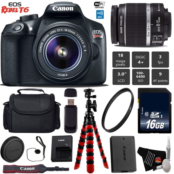 Canon EOS Rebel DSLR Camera 18-55mm is II Lens + Flexible Tripod + UV Protection Filter + Professional Case + Card Reader - Intl Model