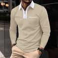 thumbnail image 1 of RXIRUCGD Hommes Couleur Unie Poche Manches Longues Col Rabattable Mode Chemise de Balle de Golf Hauts, Kaki, Taille : 3TG, 1 of 6