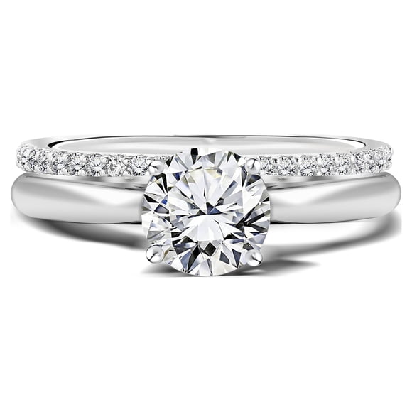 JeenMata Ensemble de Mariage en Moissanite Taille Ronde de 1,25 Carat - Ensemble Nuptial - Bague de Fiançailles - Bague à Quatre Griffes - Or Blanc 18k Plaqué sur Argent