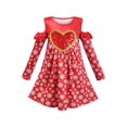 thumbnail image 1 of Robe Fille Rouge Épaules Dénudées Flocons de Neige Cœur Saint-Valentin 6 Ans, 1 of 5