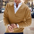 thumbnail image 2 of MIASHUI Men's Fall Winter Pullover V-Neck Solid Color Cardigan Knit Shirt Jacket Long Sleeve Comfort Khaki,XXL, 2 of 5