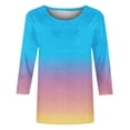 thumbnail image 5 of Cinvoph T-Shirts d'Été Imprimés pour Femmes Manches 3/4 Col Rond Dégradé Hauts Chandail Ample Blouses de Vacances, 5 of 5