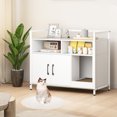 thumbnail image 2 of Gymax Cat Litter Box Enclosure w/ Storage Compartments Removable Scratching Board White, 2 of 10