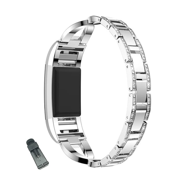 Bracelet de Montre en Acier Inoxydable Bling en Forme de X, Bracelet Ajustable de Remplacement, Sangle de Sport pour Fitbit Charge 2/Fitbit Charge 3 pour Femmes - Argent