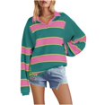 thumbnail image 2 of WEAIXIMIUNG Sweat à Capuche pour Femmes, Mode Graphique, Imprimé Rayé, Col à Revers, Bouton, Manches Longues, T-Shirt, 2 of 4