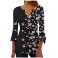 thumbnail image 1 of IROINID Chemises Grande Taille Réduites pour Femmes Col Rond Manches Longues Trompette Quotidienne Basique Boutonnée Tunique Plissée T-shirts Blouses, Pink, 1 of 5