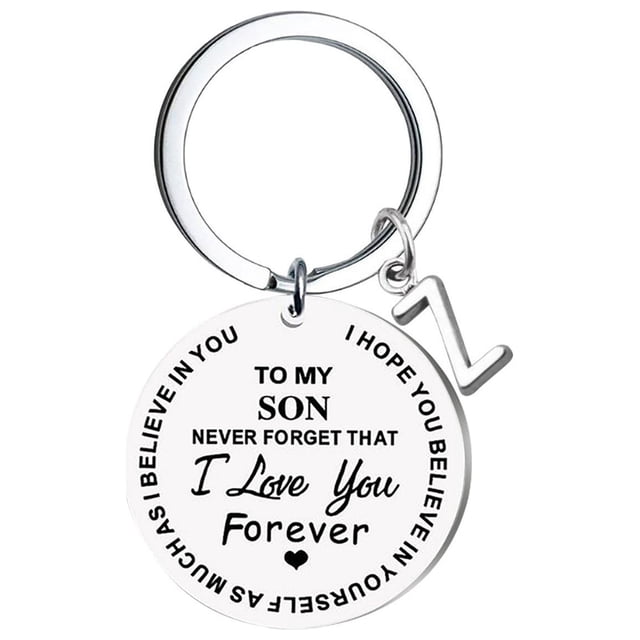 EGNMCR Keychains DIY To My SON Stainless Steel Last Name 26 Letter Keychain 2.5cm Fashion Decorations