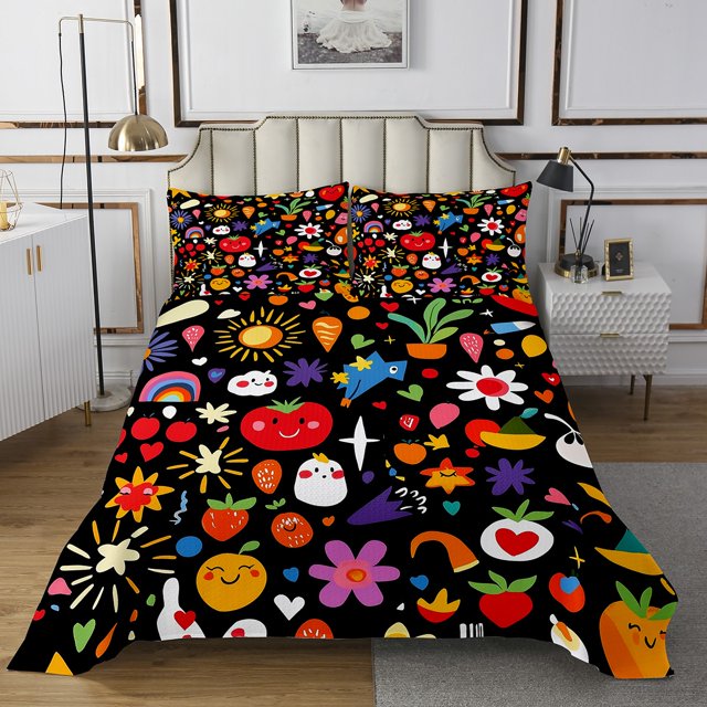 Erosebridal Two Groovy Party Coverlet Set Twin, Botanical Floral Bedding Set, Strawberry Potato Home Decor 2pcs