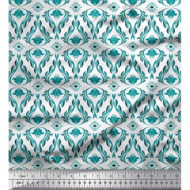 Soimoi Crepe Silk Fabric Ogee Damask Print Sewing Fabric Yard 42 Inch Wide