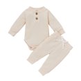 thumbnail image 1 of Kmbangi Ensemble 2 Pcs pour Tout-Petits, Body à Manches Longues Col Henley + Pantalon Décontracté, 1 of 9