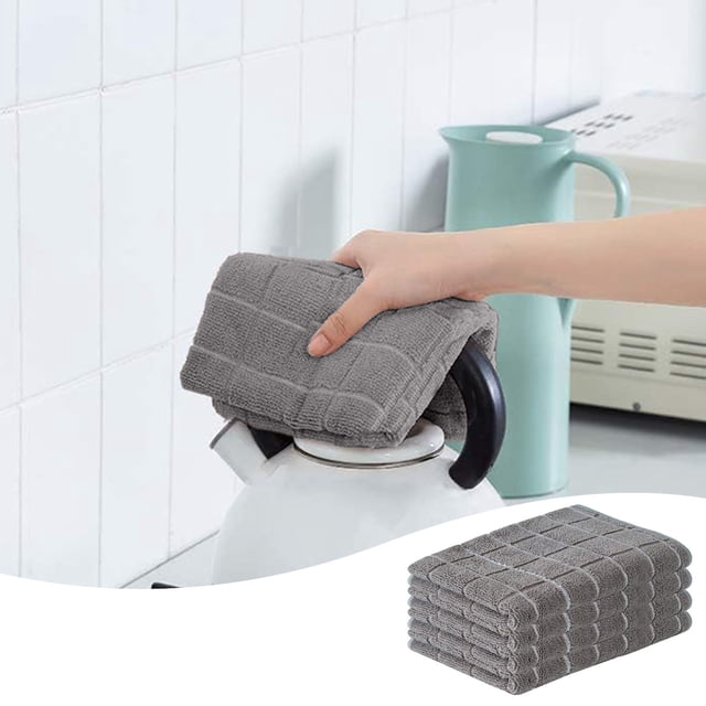 Fridja Microfiber Dish Towels , Solid Color Soft Super Absorbent and Lint Free Kitchen Towels Tea Towels and Bar Towels, 4 Pack (Lattice Designed Black Colors) - 26 x 18 Inch