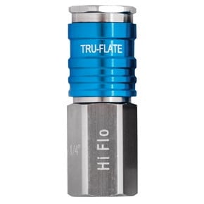 Tru Flate Hose End Quick Disconnect Coupling 13-935 Coupler End; 1/4 Inch Female NPT x 1/4 Inch Body Size; HI-FLO Design; 300 PSI Maximum Working Pressure; Aluminum; Single; Carded Packaging