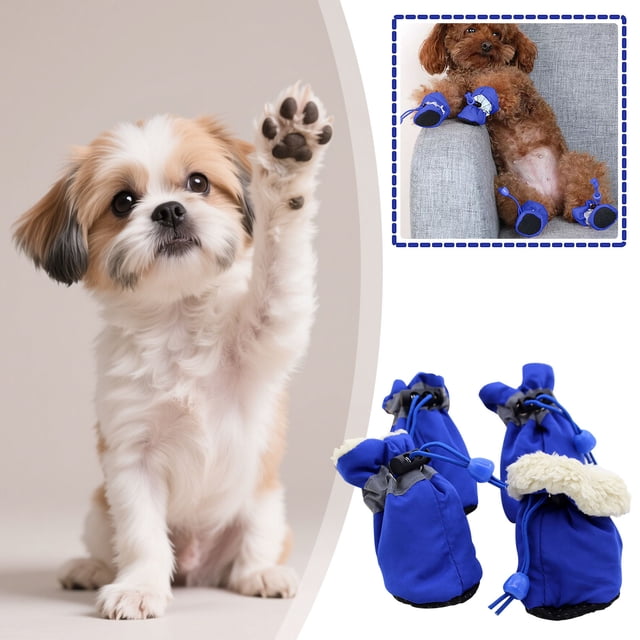 Winter Dog Shoes Fleece Warm Dog Boots With Reflective Tape 1 Claw Cover Pet Shoes With Drawstring