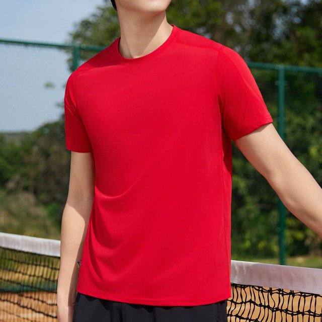Styesk T Shirts for Man Solid-Color Casual Elastic Sports Short Sleeved Round-Neck Blouses