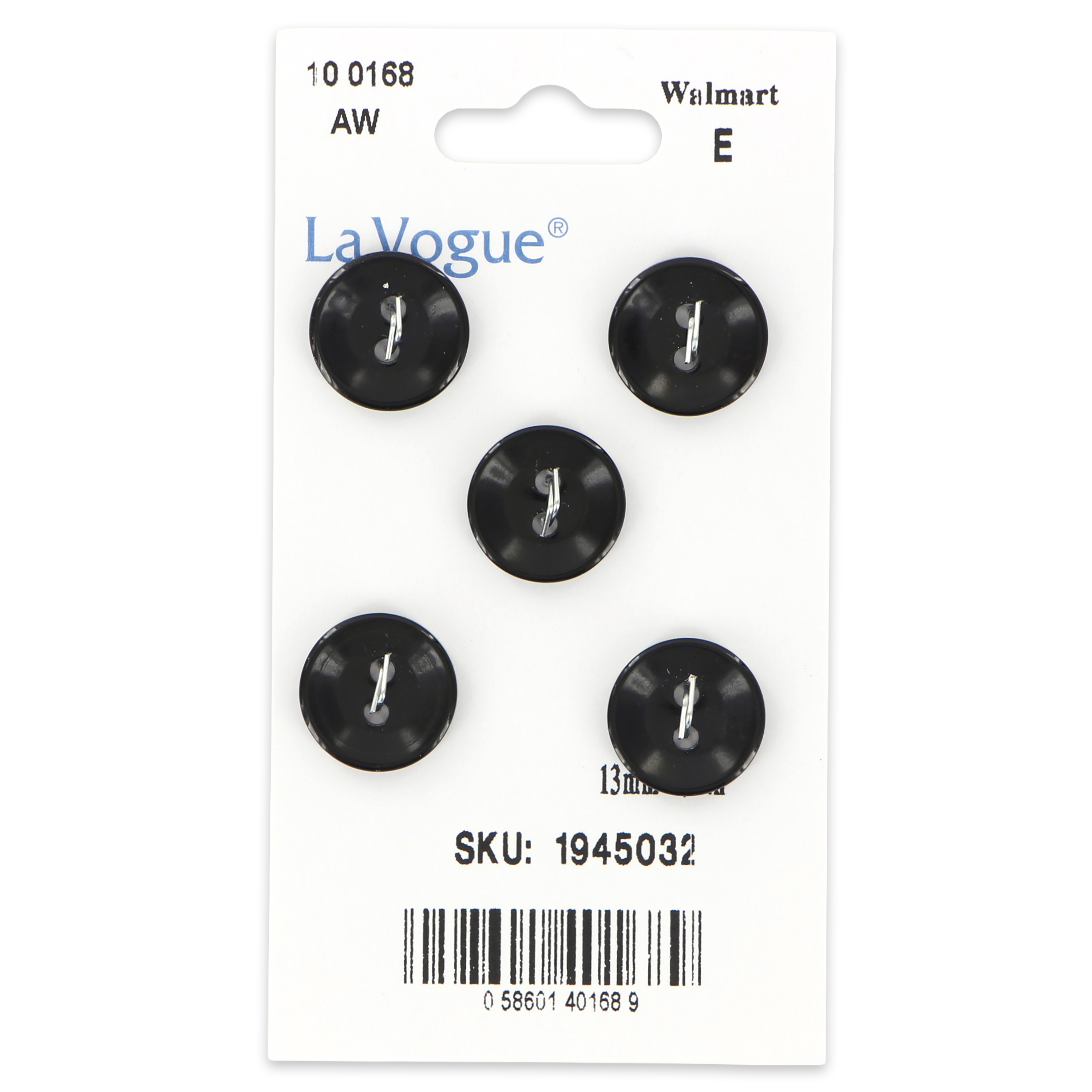 LA VOGUE bouton à 2 trous, noir, 13 mm (0.51 in)