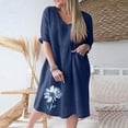 thumbnail image 1 of XZNGL Robe d'Été Décontractée pour Femmes à Manches Trois Quarts 3/4, Col en V, à Imprimé, 1 of 5
