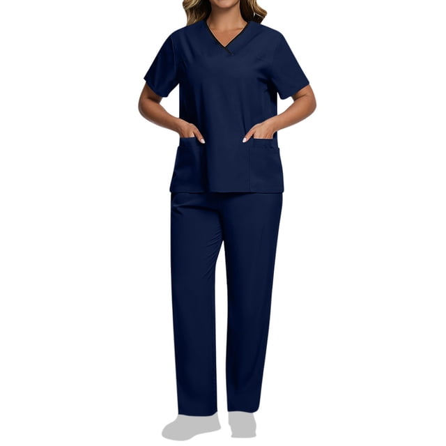 V Neck Scrubs for Women Set Scrubs Top Drawstring Straight Pants 4 Way Stretch Medical Nursing Uniforms Matching Sets