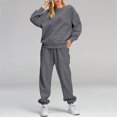 thumbnail image 2 of Pisexur Ensemble Pantalon 2 Pcs Mode Décontractée Ensemble de Survêtement Uni pour Femmes Chandails à Manches Longues à Col Rond Hauts à Enfiler Pantalons Longs Élastiques Survêtements Ensembles de Détente P-3TG, 2 of 7
