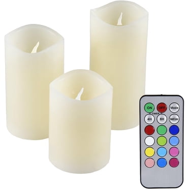 Bougies Sans Flamme en Coquille Plastique Ivoire, à Piles avec DEL, Télécommande, Minuterie et Arrêt Automatique, Ensemble de Bougies Piliers Étanches à l'Apparence de Vraie Cire pour la Déco de la Maison