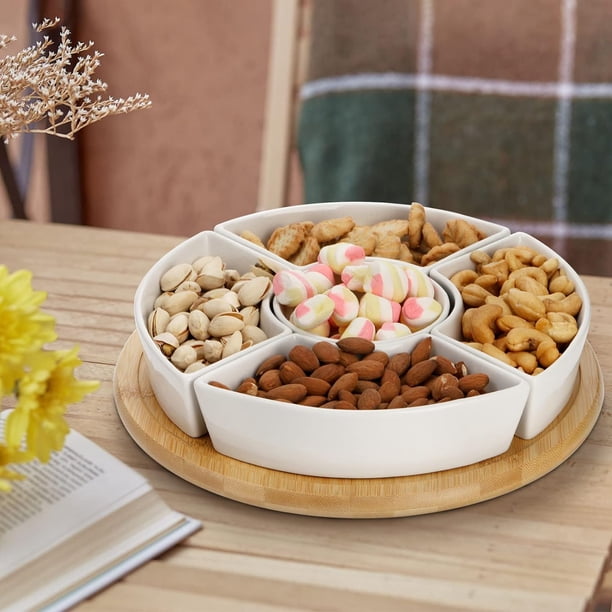 Divided Serving Dish Lazy Susan, 360° Rotatable Porcelain